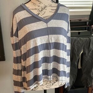 Billabong Navy and Light Gray Striped Long Sleeve Top